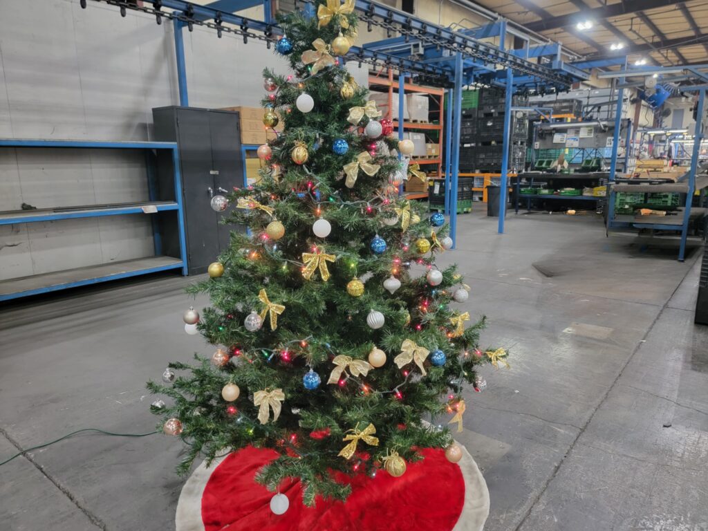 christmas tree in manufacturing plant at powder cote ii