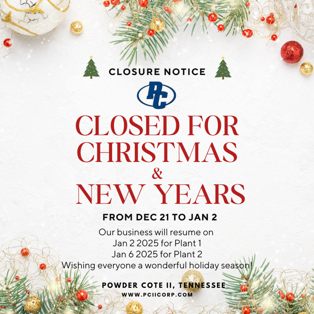 Powder Cote II Closed for Christmas & New Years